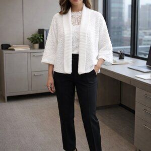 Hand Crafted Chunky Knit White Crop Sweater Kimono Cardigan Boho Chic Essential